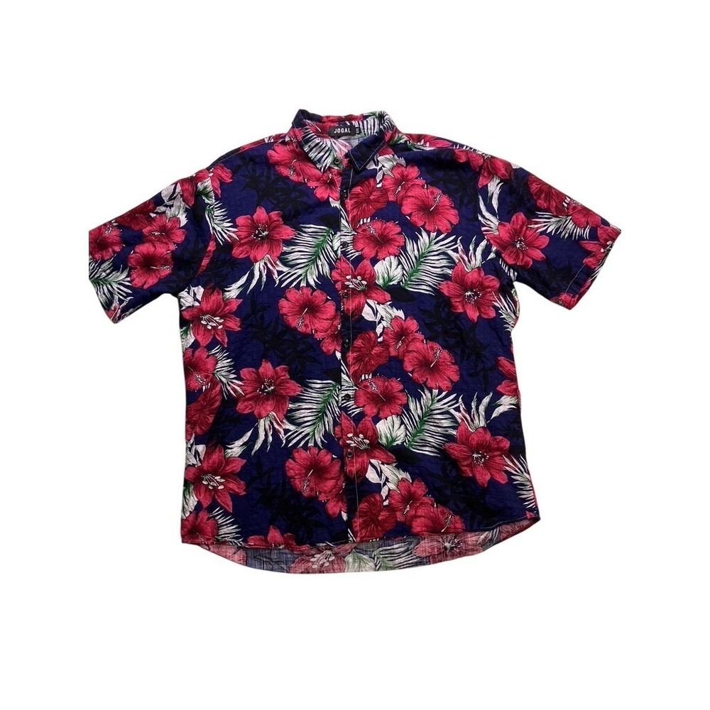 Jogal Button Down Shirt‎ Mens XXL Blue Pink  Floral Hibiscus Tropical